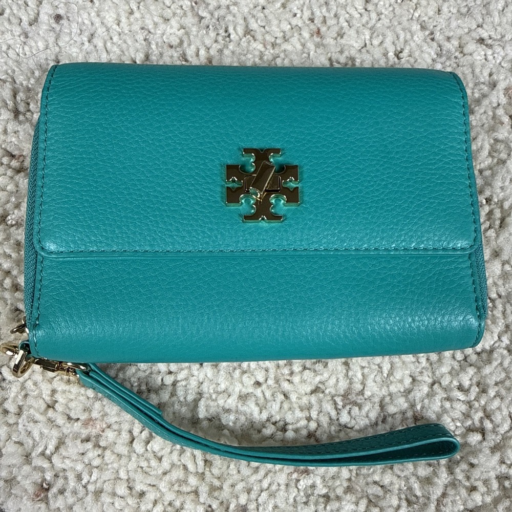 Tory Burch Wristlet Smartphone Wallet Zip-Around Pebbled Leather